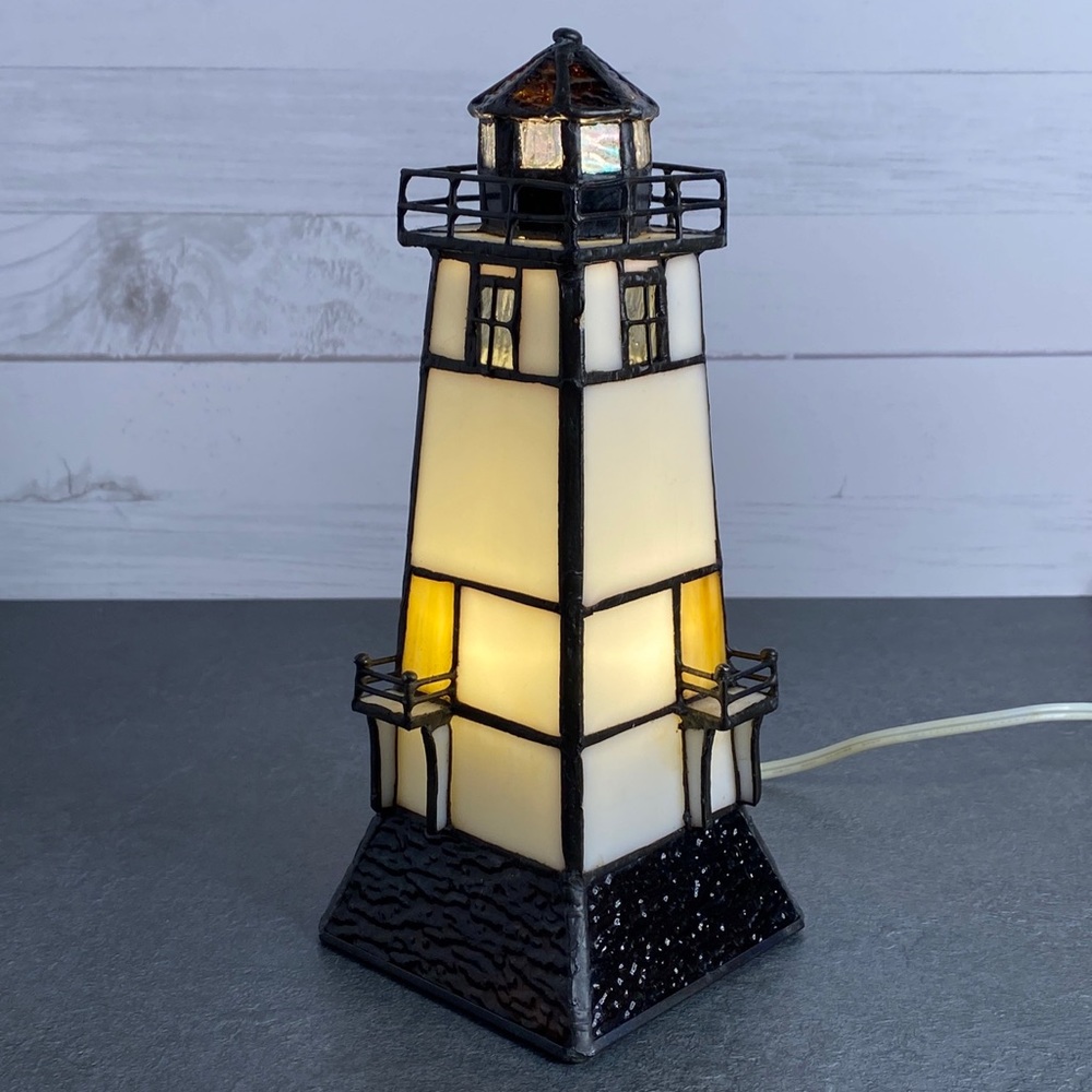 Lighthouse Tiffany Style Stained Glass Table Lamp Night Light